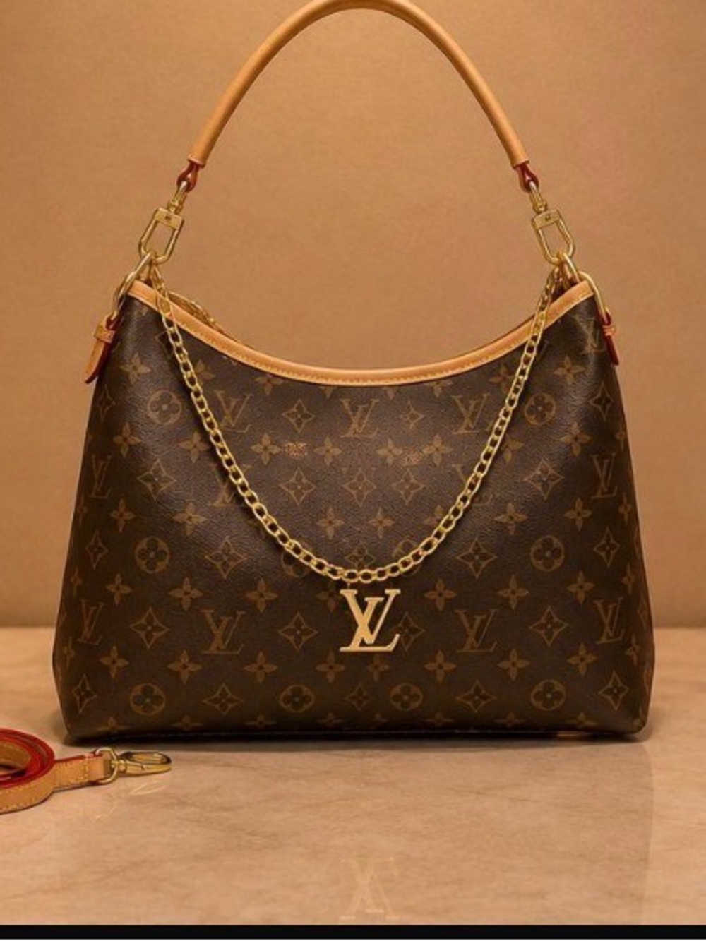 Monogram Canvas Shoulder Bag with Gold Chain Accent